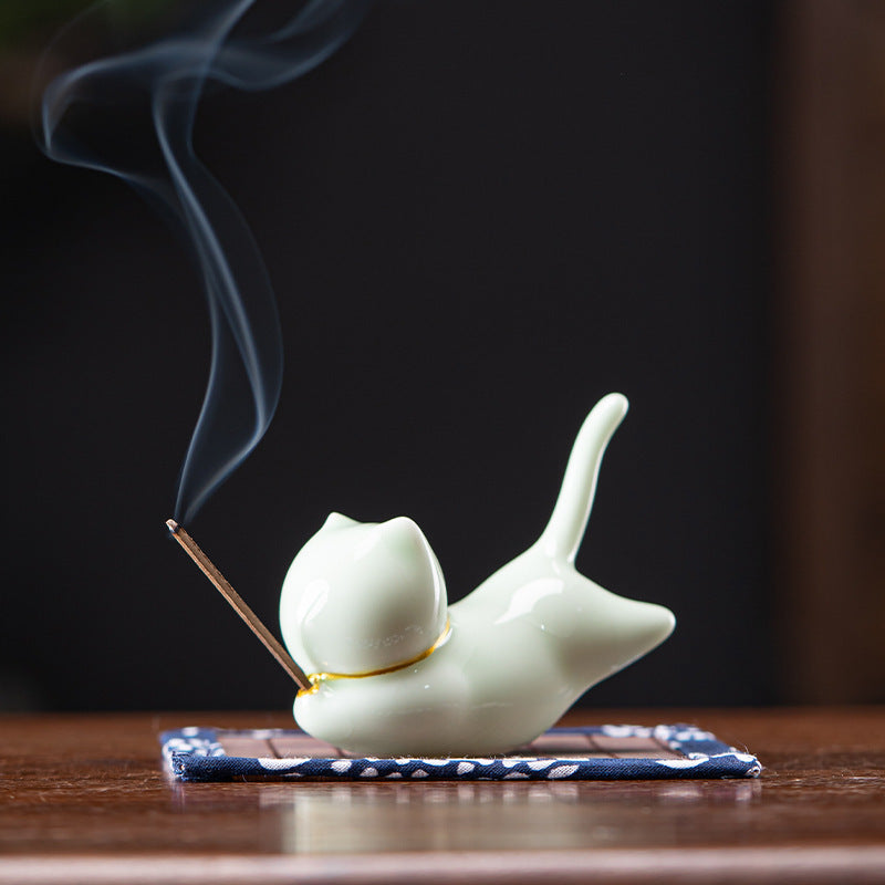 Kitten Ceramic Ornament Cute Cat Tea Pet Pen Holder Incense Holder - iTeapet