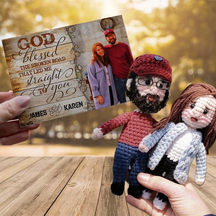 Personalized Crochet Doll with Photo Card "God Blessed The Broken Road"
