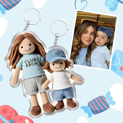 Personalized Photo Plush Doll Keychain Mini Me Plush Keychain Mom and Son