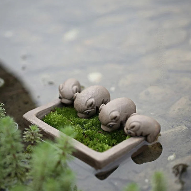 Tea Pet | Handcrafted Yixing Purple Clay Pig Drinking Trough, Ceramic Pig Tea Pet Decor iTeapet