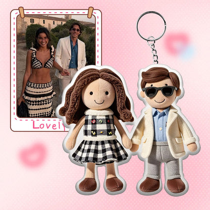 Personalized Photo Plush Doll Keychain Mini Me Plush Keychain Anniversary Gifts for Couple