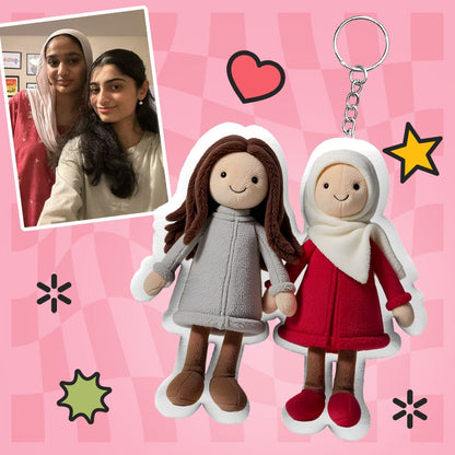 Personalized Photo Plush Doll Keychain Mini Me Plush Keychain Anniversary Gifts for Couple