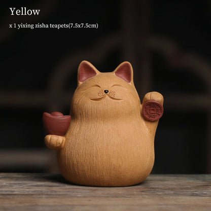 Tea Pet | Prosperous Fortune Cat Yixing Creative Cartoon Purple Clay Tea Pet Decor Sculpture iTeapet