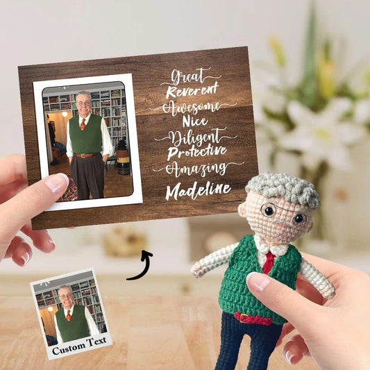 Gifts for Grandpa Custom Crochet Doll from Photo Handmade Look alike Dolls with Personalized Name Card mysite