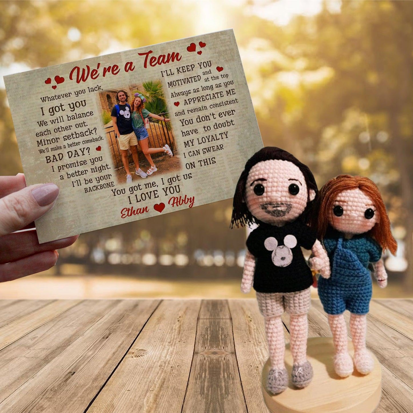 Personalized Crochet Doll with Photo Card "We're a Team" mysite