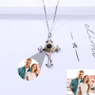 Personalized cross flower projection necklace