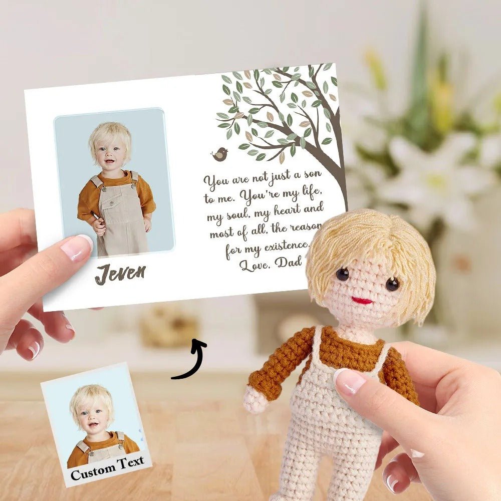 To My Son Custom Crochet Doll from Photo Handmade Look alike Dolls with Personalized Name Card mysite