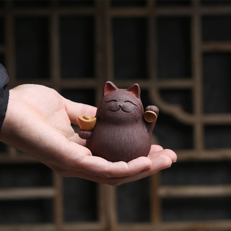 Tea Pet | Prosperous Fortune Cat Yixing Creative Cartoon Purple Clay Tea Pet Decor Sculpture iTeapet