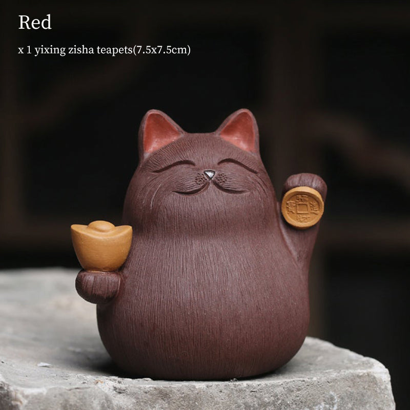 Tea Pet | Prosperous Fortune Cat Yixing Creative Cartoon Purple Clay Tea Pet Decor Sculpture iTeapet