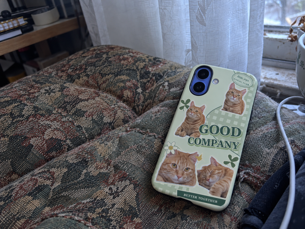 Pet collage case featuring an orange tabby cat, photographed on its own.